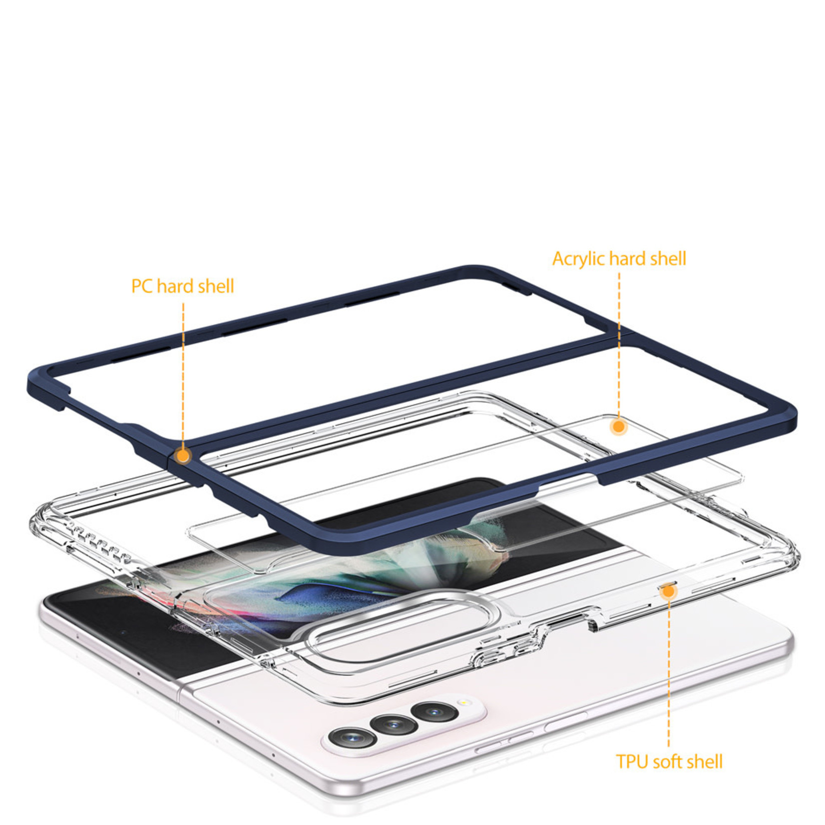 Samsung Colored Frame Bumper Silk Print PC TPU Hybrid Case Cover - Clear/Blue For Samsung Galaxy Z Fold3 5G