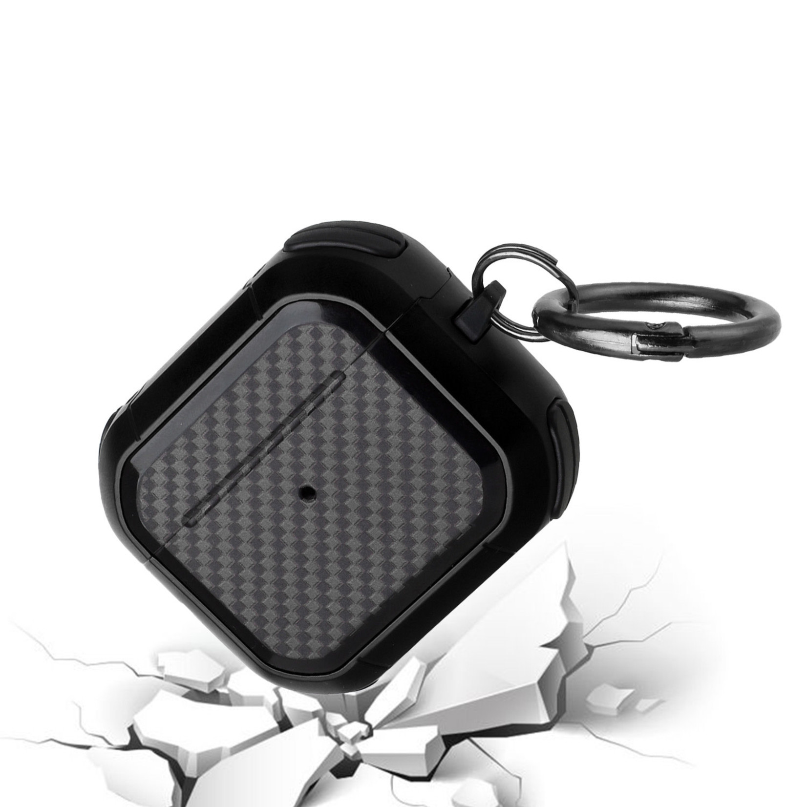 Carbon Fiber Design Hybrid With Metal Hook Case Cover - Black For AirPods 1/2
