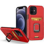 Card Holder with Magnetic Ring Stand Hybrid Case Cover - Red For Apple iPhone 11 (XI6.1)