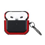 Premium Rugged ShockProof Hybrid With Metal Hook Case Cover- Black+Red For AirPods 3