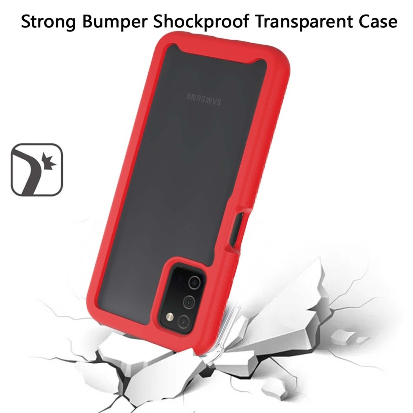 Samsung Strong Bumper Shockproof Transparent Case Cover - Clear/Red For Samsung Galaxy A03s 2022