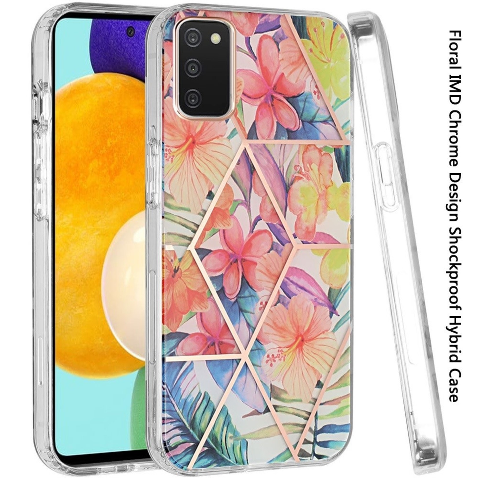 Samsung Floral IMD Chrome Design Shockproof Hybrid Case Cover - Foral F,For Samsung Galaxy A03s 2022