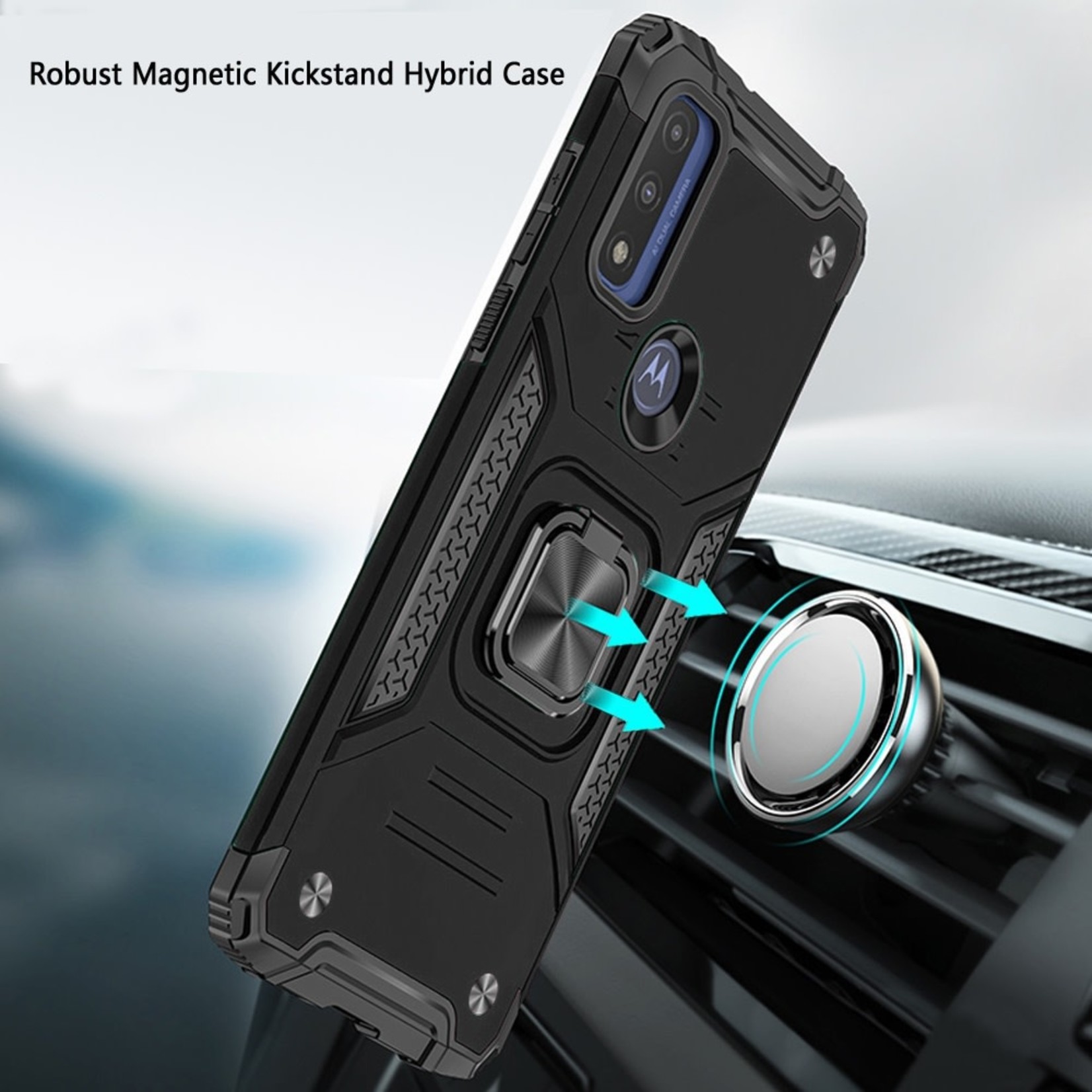 Motorola Robust Magnetic Kickstand Hybrid Case Cover - Black For Moto G Pure/G Power (2022)