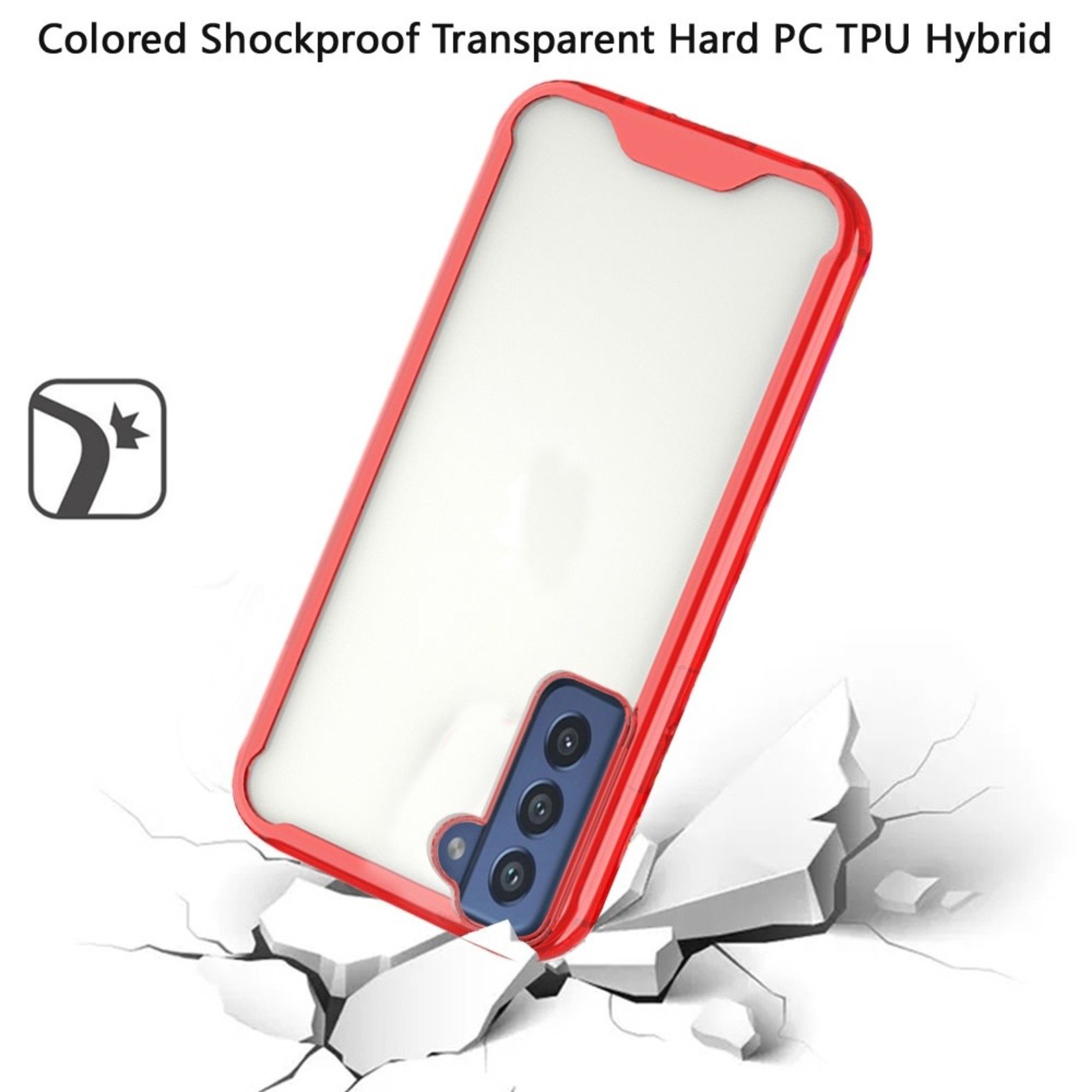Samsung Colored Shockproof Transparent Hard PC TPU Hybrid Case Cover - Clear/Red For Samsung Galaxy S22 Plus