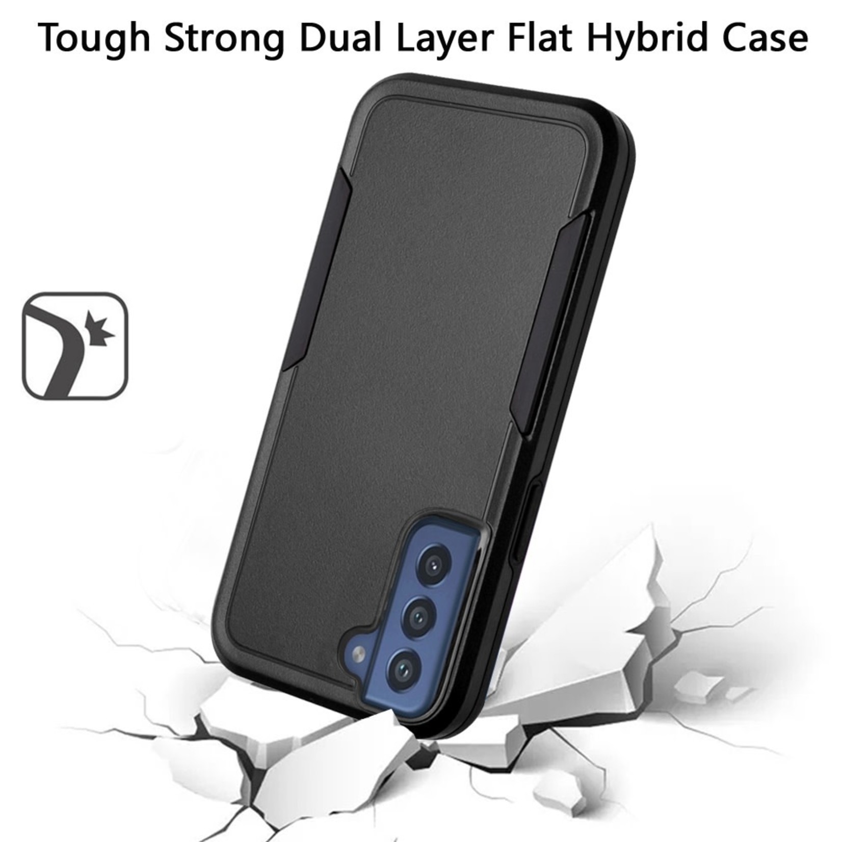 Samsung Tough Strong Dual Layer Flat Hybrid Case Cover - Black For Samsung Galaxy S22 Ultra