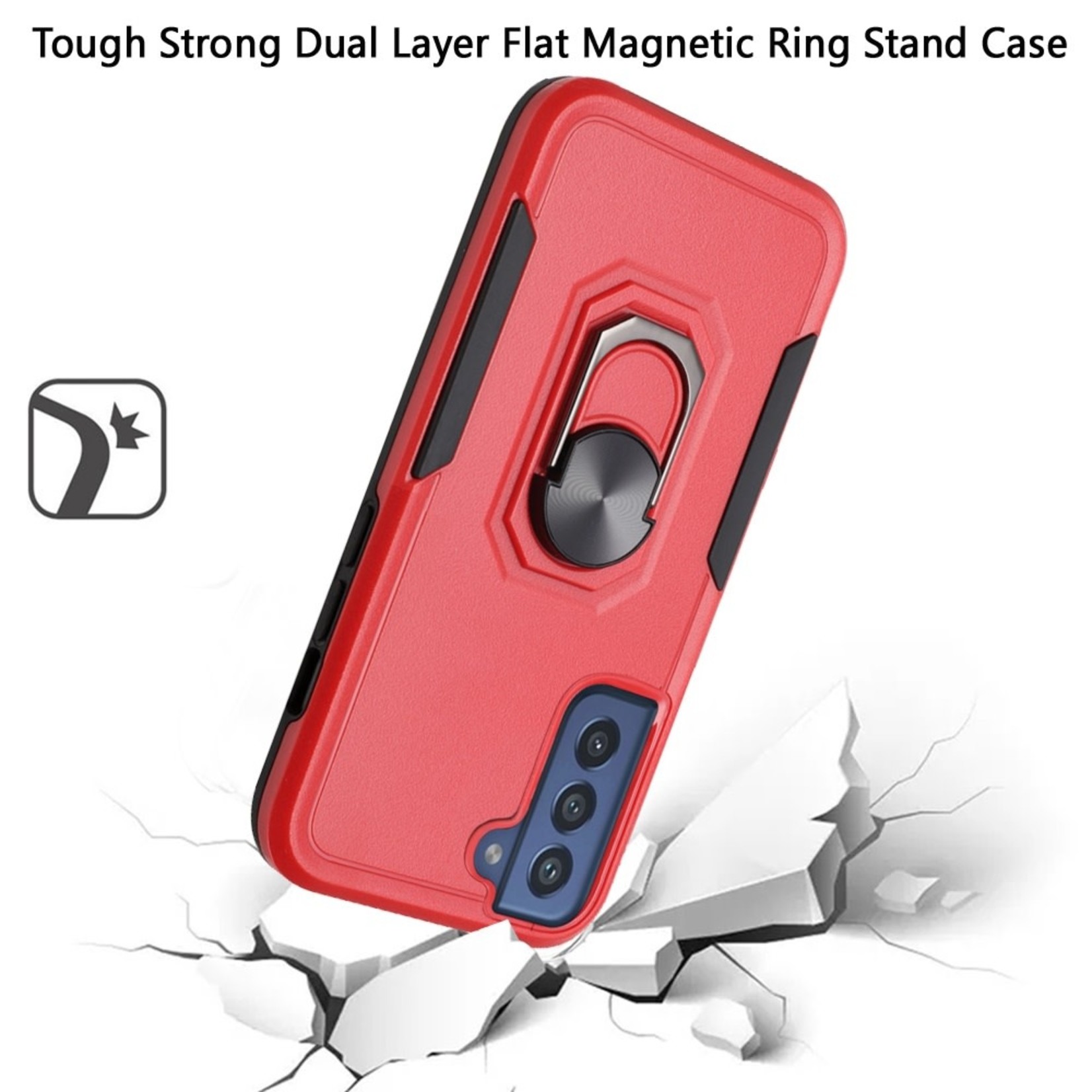 Samsung Tough Strong Dual Layer Flat Magnetic Ring Stand Case Cover - Red For Samsung Galaxy S22