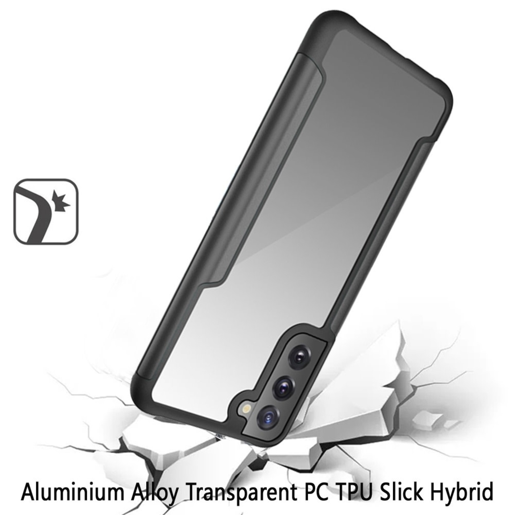 Samsung Aluminium Alloy Transparent PC TPU Slick Hybrid - Black For Samsung Galaxy S22 Ultra