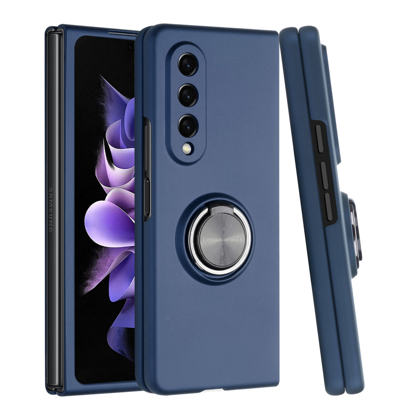 Samsung Chief Premium Matte Magnetic Ring Stand Hybrid Case Cover - Navy Blue For Samsung Galaxy Z Fold3 5G