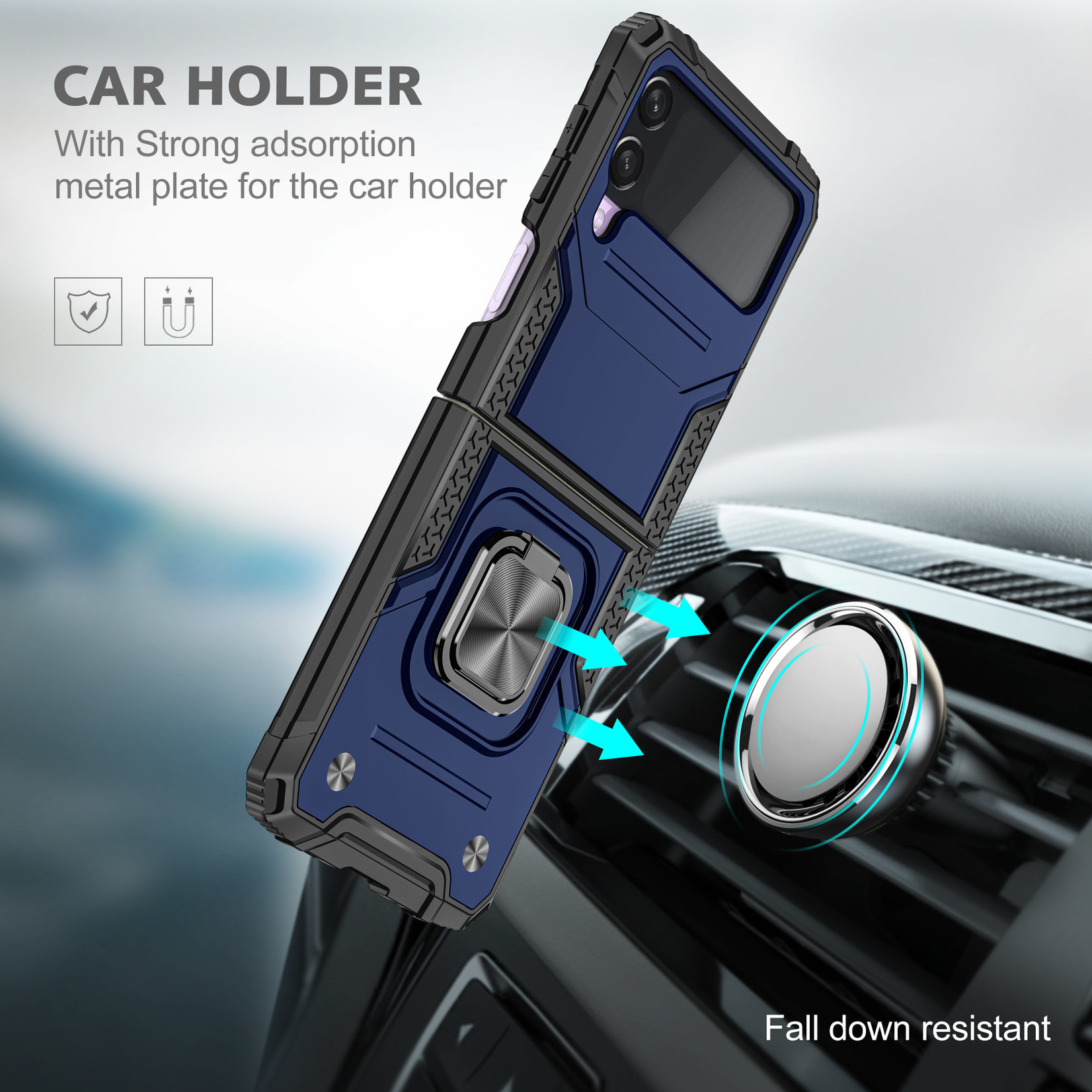 Samsung Robust Magnetic Kickstand Hybrid Case Cover - Blue For Samsung Galaxy Z Flip3 5G