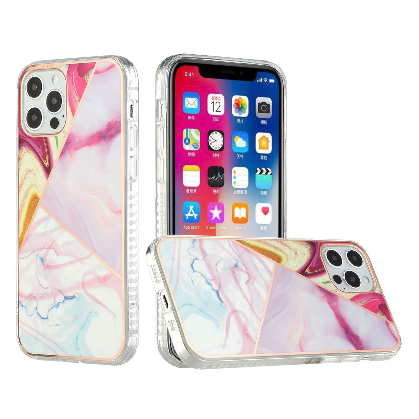 Majestic Marble Electroplated IMD Shockproof Design Case Cover  (Open Camera Hole) - E For iPhone 12 & iPhone 12 Pro