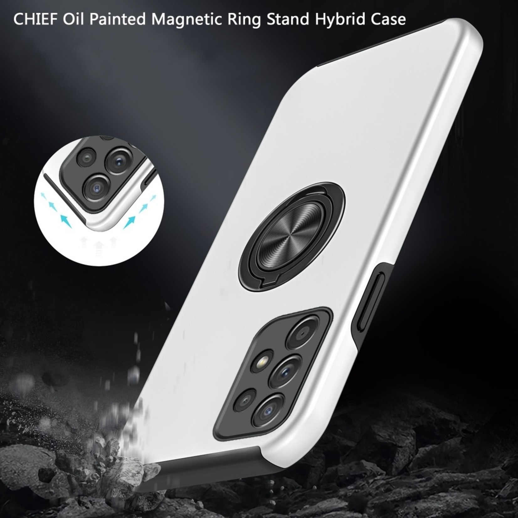 Samsung CHIEF Oil Painted Magnetic Ring Stand Hybrid Case Cover - Silver For Samsung A53 5G