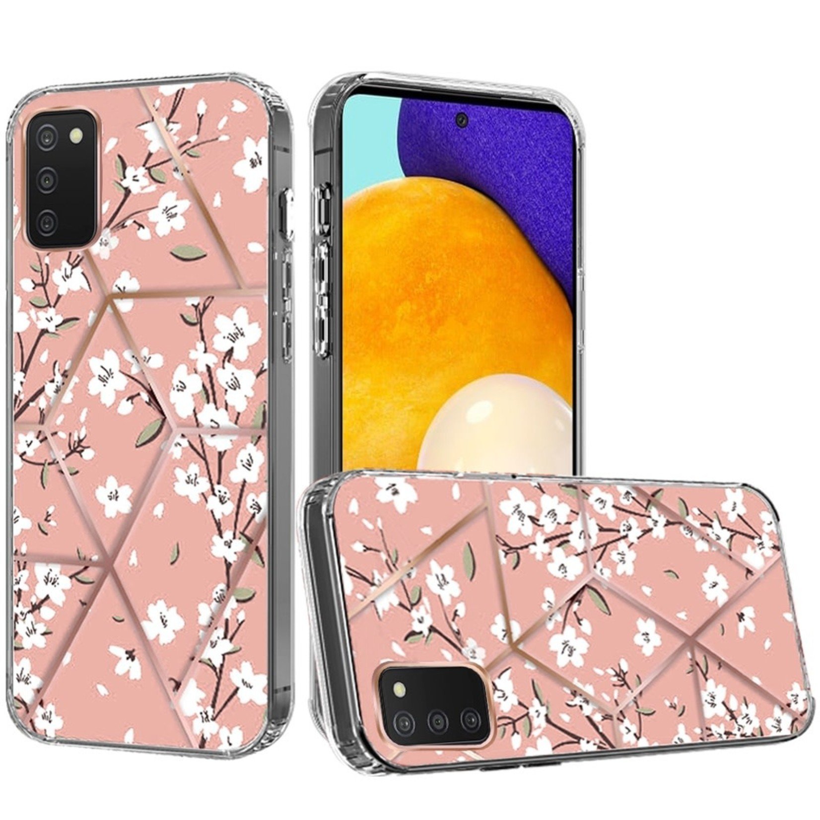 Samsung ART IMD Chrome Beautiful Design ShockProof Case Cover - Floral B For Samsung Galaxy A03s 2022