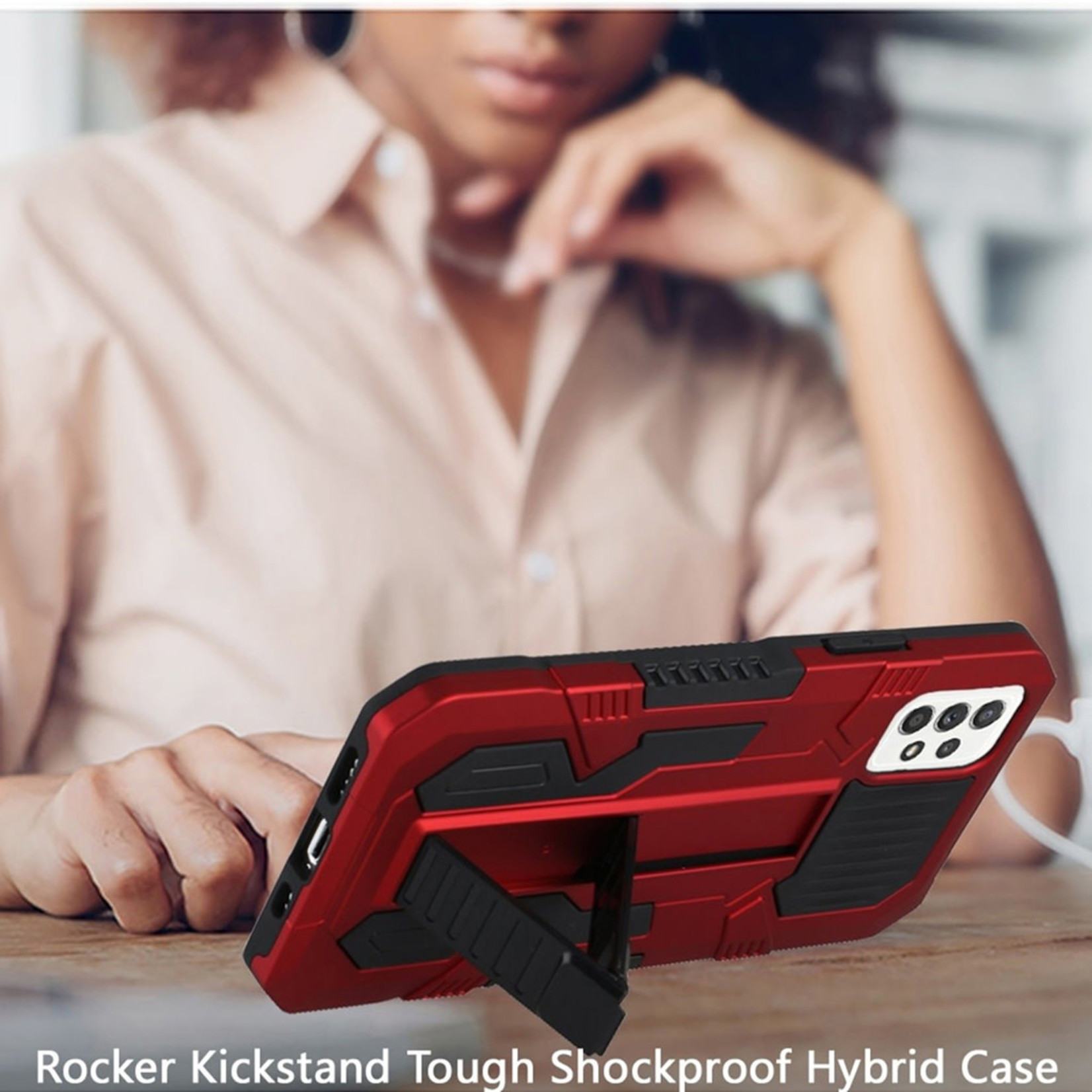 Samsung Rocker Kickstand Tough Shockproof Hybrid Case Cover - Red For Samsung A53 5G