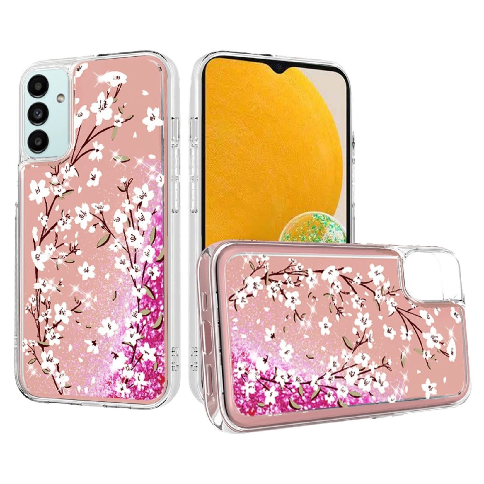 Samsung Design Water Quicksand Glitter Case Cover - Pink Floral For Samsung Galaxy A13 5G