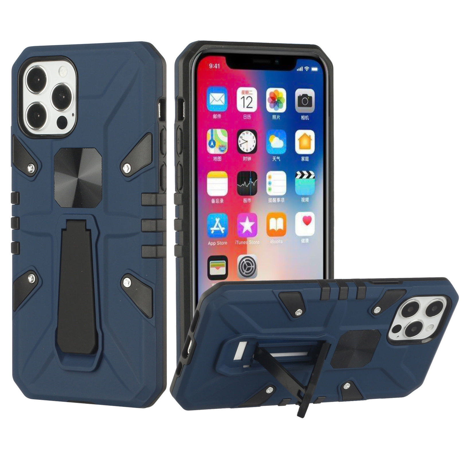 6.1 Force Magnetic Tough Kickstand Hybrid Case Cover - Blue For iPhone 13