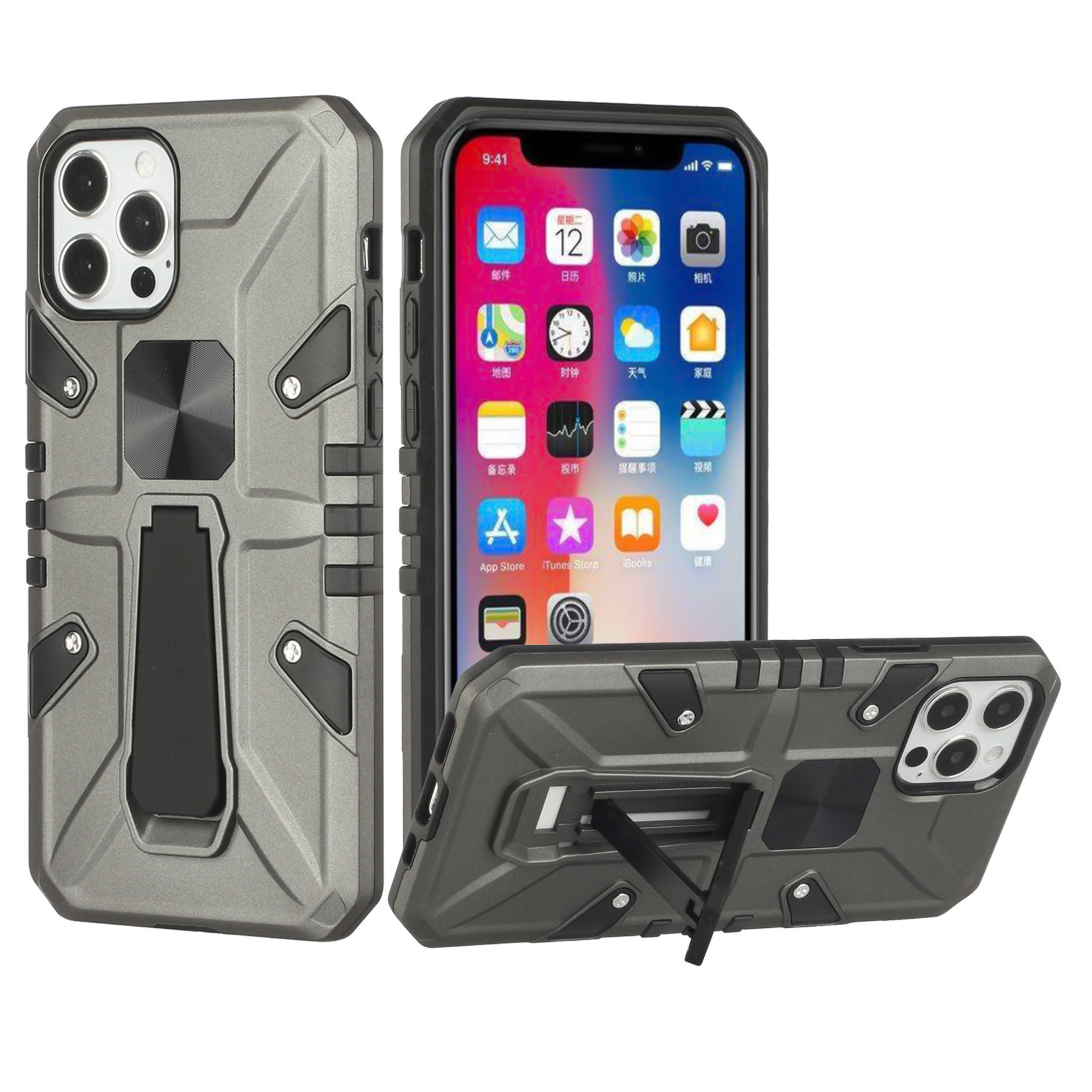 6.1 Force Magnetic Tough Kickstand Hybrid Case Cover - Gray For iPhone 13