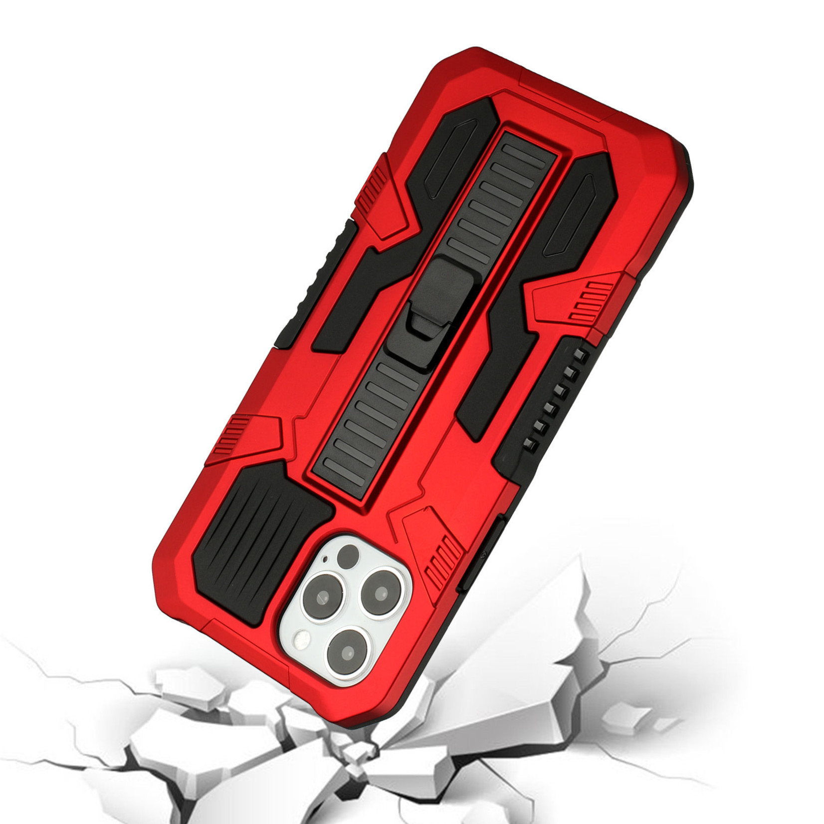 6.1 Rocker Kickstand Tough Shockproof Hybrid Case Cover - Red For iPhone 13