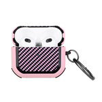 Carbon Fiber Design Hybrid With Metal Hook Case Cover - Light Pink For AirPods 3
