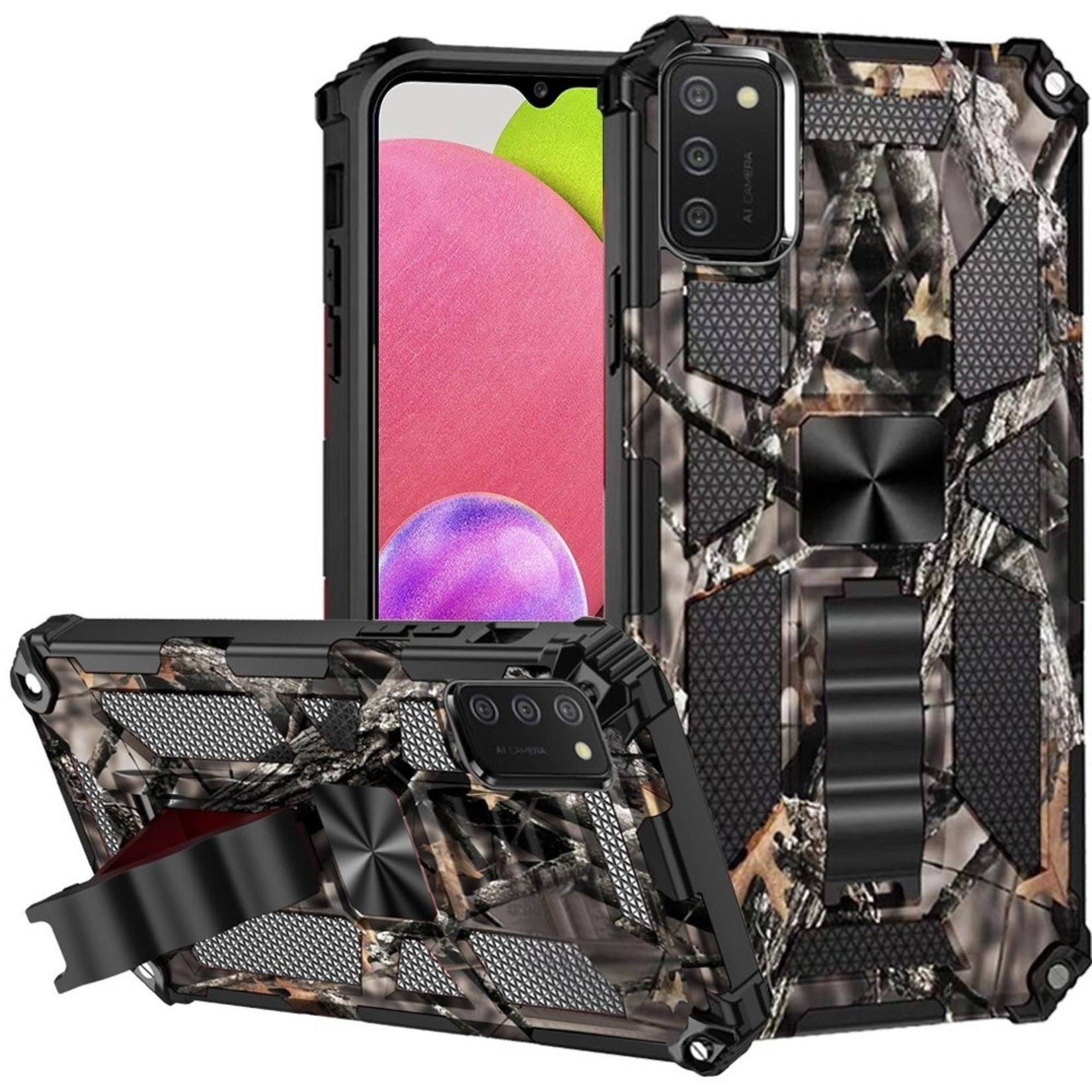 Samsung Machine Design Magnetic Kickstand Case Cover - Camo Army For Samsung Galaxy A03s 2022