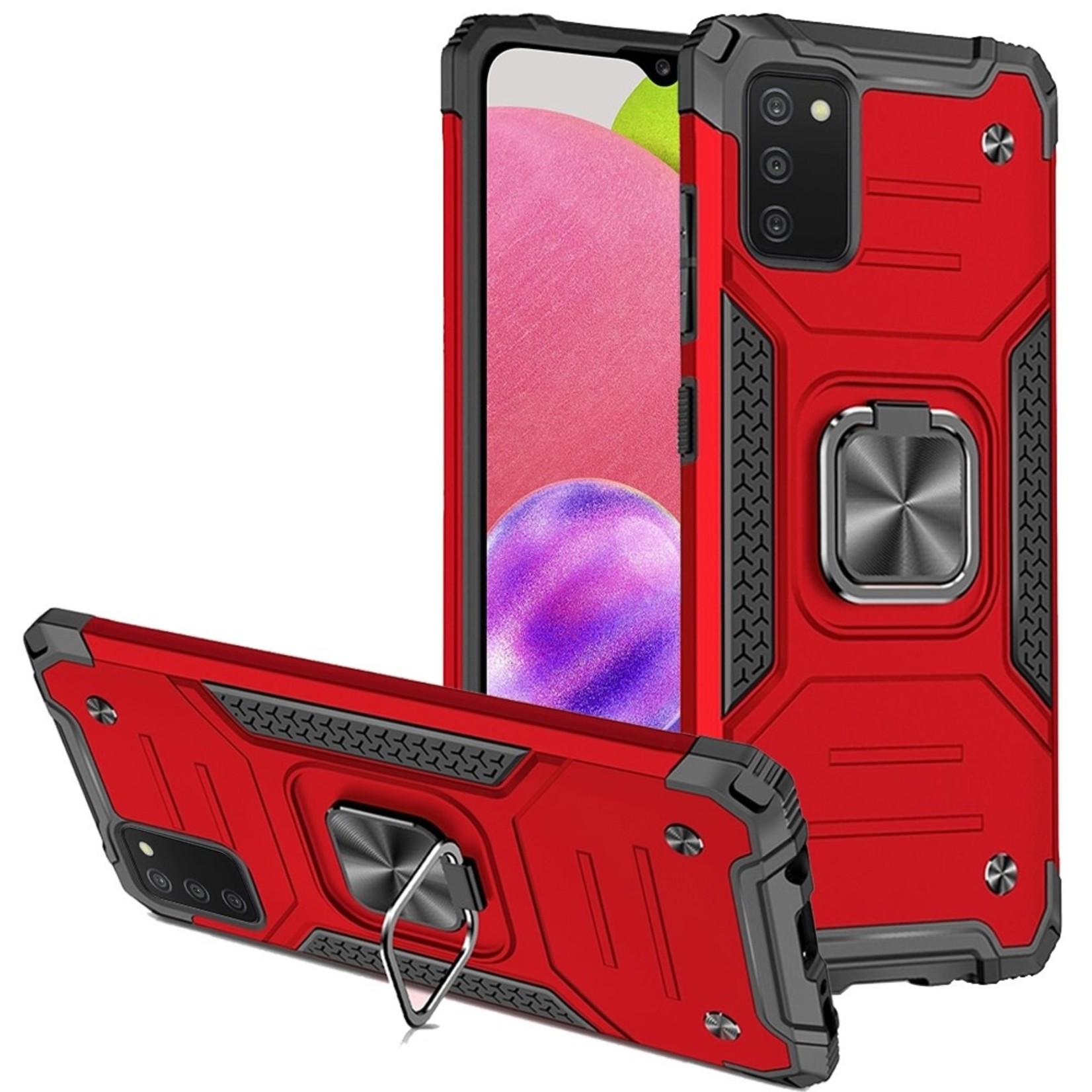 Samsung Robust Magnetic Kickstand Hybrid Case Cover - Red For Samsung Galaxy A03s