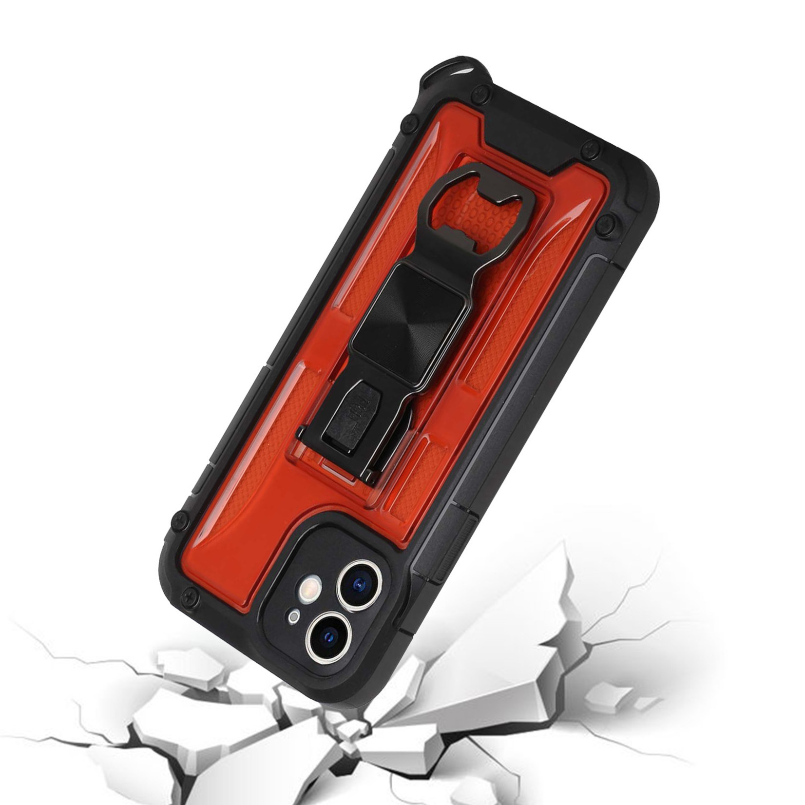 Opener Metal Magnetic Kickstand Hybrid Case Cover - Red For Apple iPhone 11 (XI6.1)