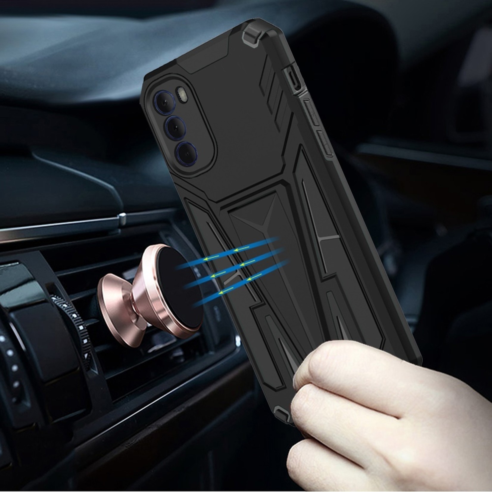 Motorola Alien Design Shockproof Kickstand Magnetic Hybrid Case Cover - Black For Moto G 5G 2022