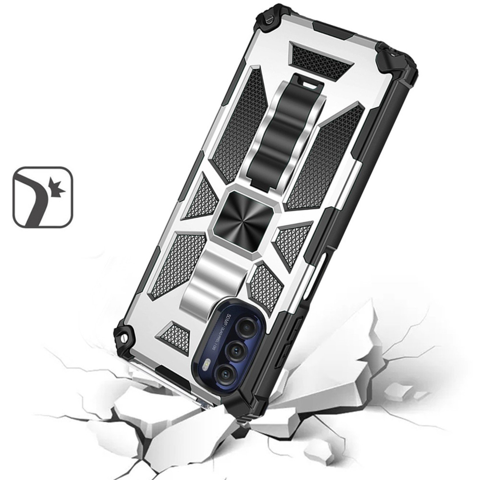 Motorola Machine Magnetic Kickstand Case Cover - Silver For Moto G 5G 2022