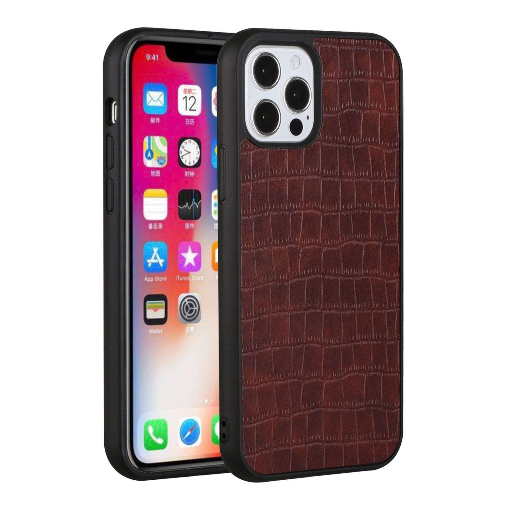Hard PU Leather Croc Design Hybrid Case Cover - Brown For Apple iPhone 11 (XI6.1)