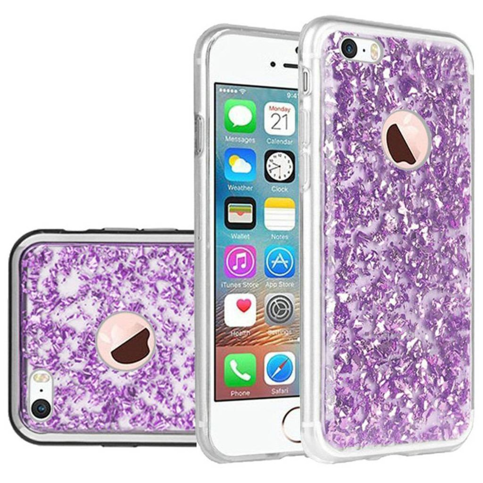 Frozen Glitter Case with Electroplated Chrome Bumper Edges for iPhone 5/5S/SE