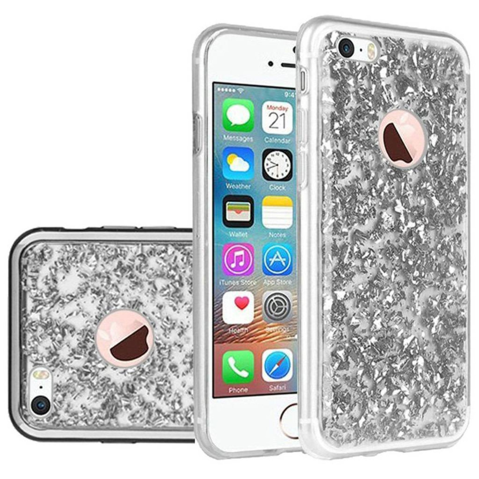 Frozen Glitter Case with Electroplated Chrome Bumper Edges for iPhone 5/5S/SE