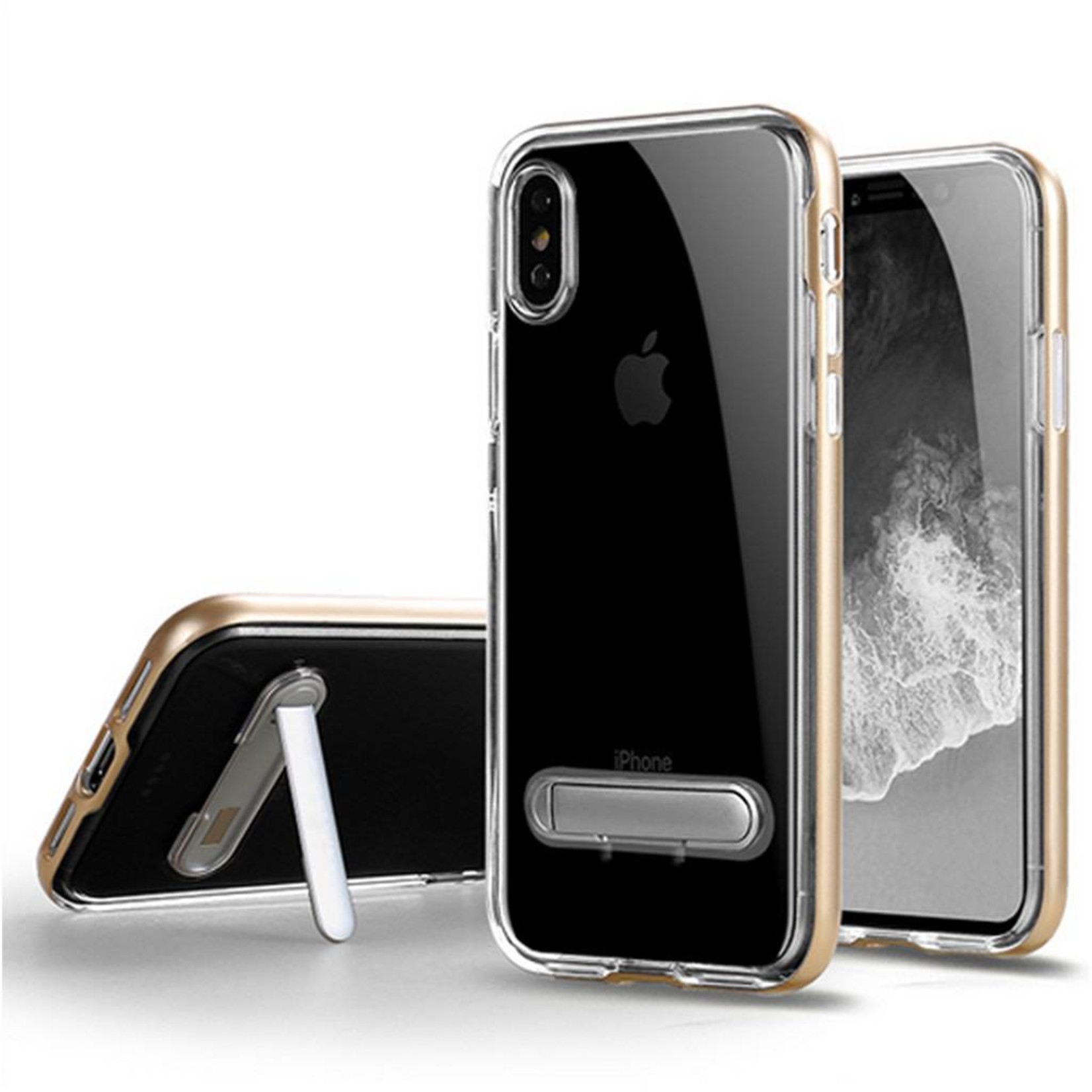 Guardian PC + TPU Clear Case with Solid Edge and Kickstand For iPhone X / XS - Stand Bumper