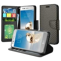 PU Leather Wallet Case with Carbon Fiber Texture for LG Aristo 2 & 3 / Tribute Dynasty / Empire