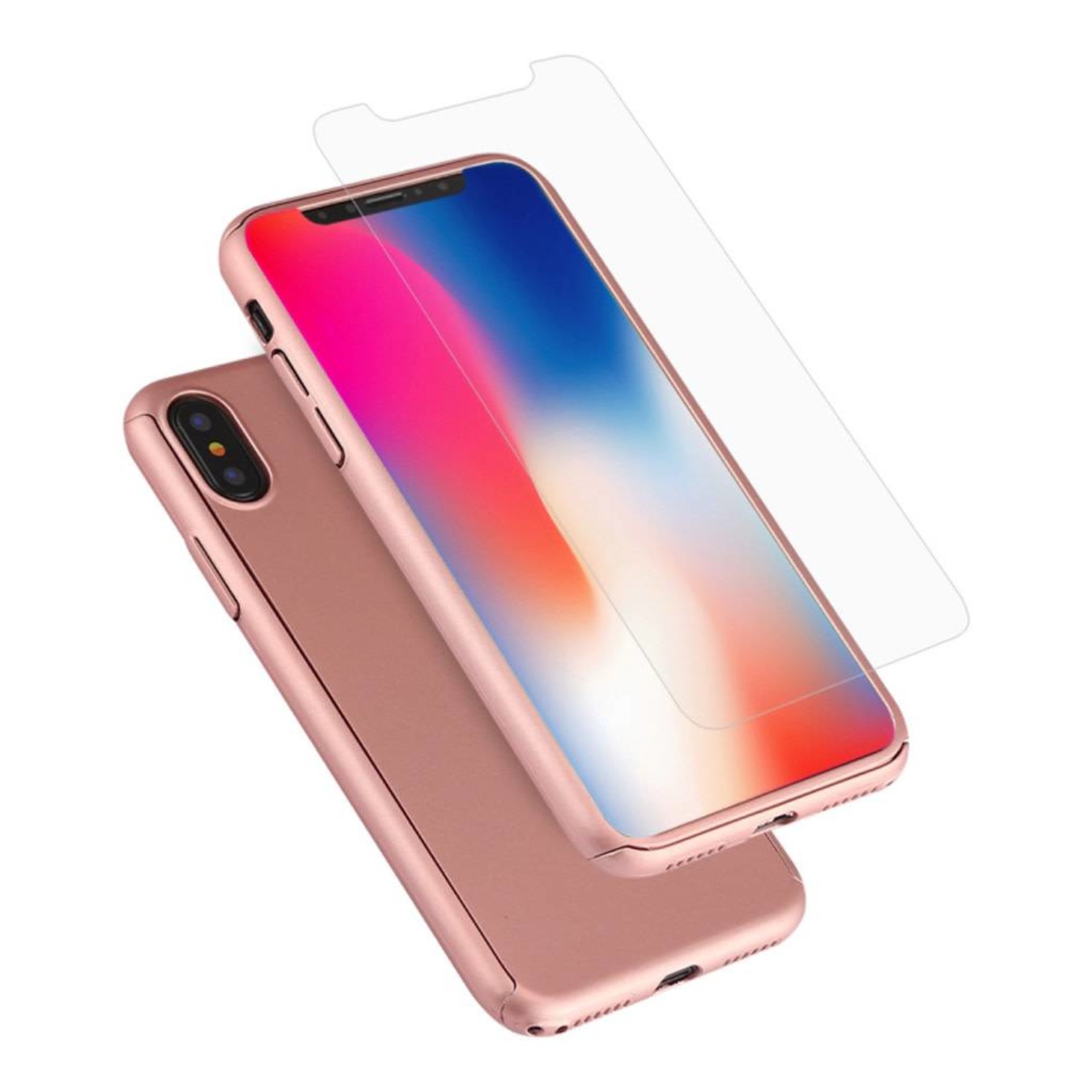 Fashion PC 360 Degree Protective Case with Tempered Glass For iPhone X / XS