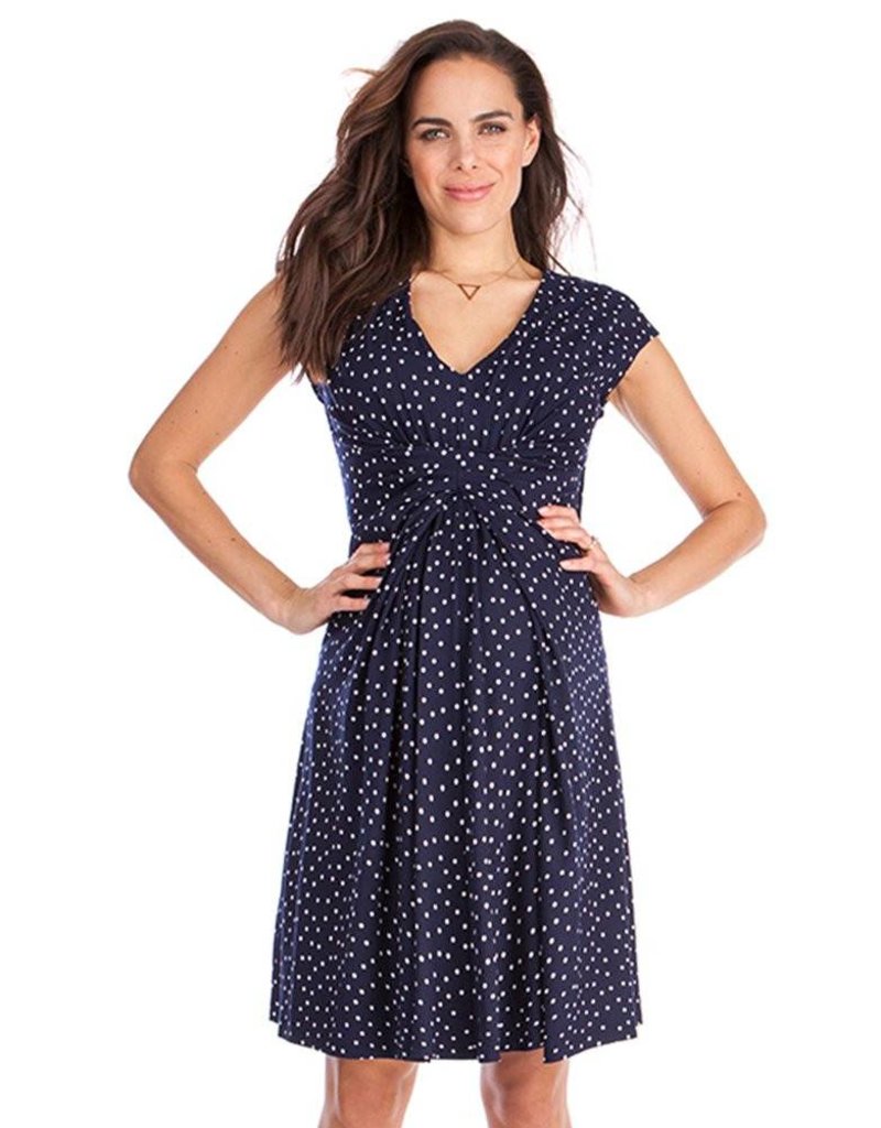Cecile Navy Dot Maternity Dress Glowmama Maternity Wear