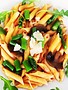 Penne with pink sauce, white wine, asparagus & mushrooms (325g)