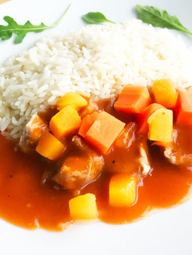 Pork tenderloin, BBQ sauce, vegetables & rice (325g)