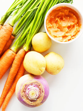 Purée de patates, navets & carottes