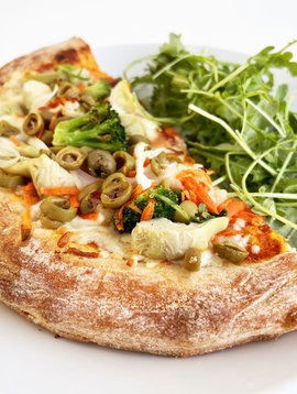 Vegetarian pizza with artichokes, mozzarella & artisan crust
