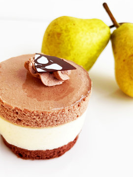 Pear & chocolate mousse cake