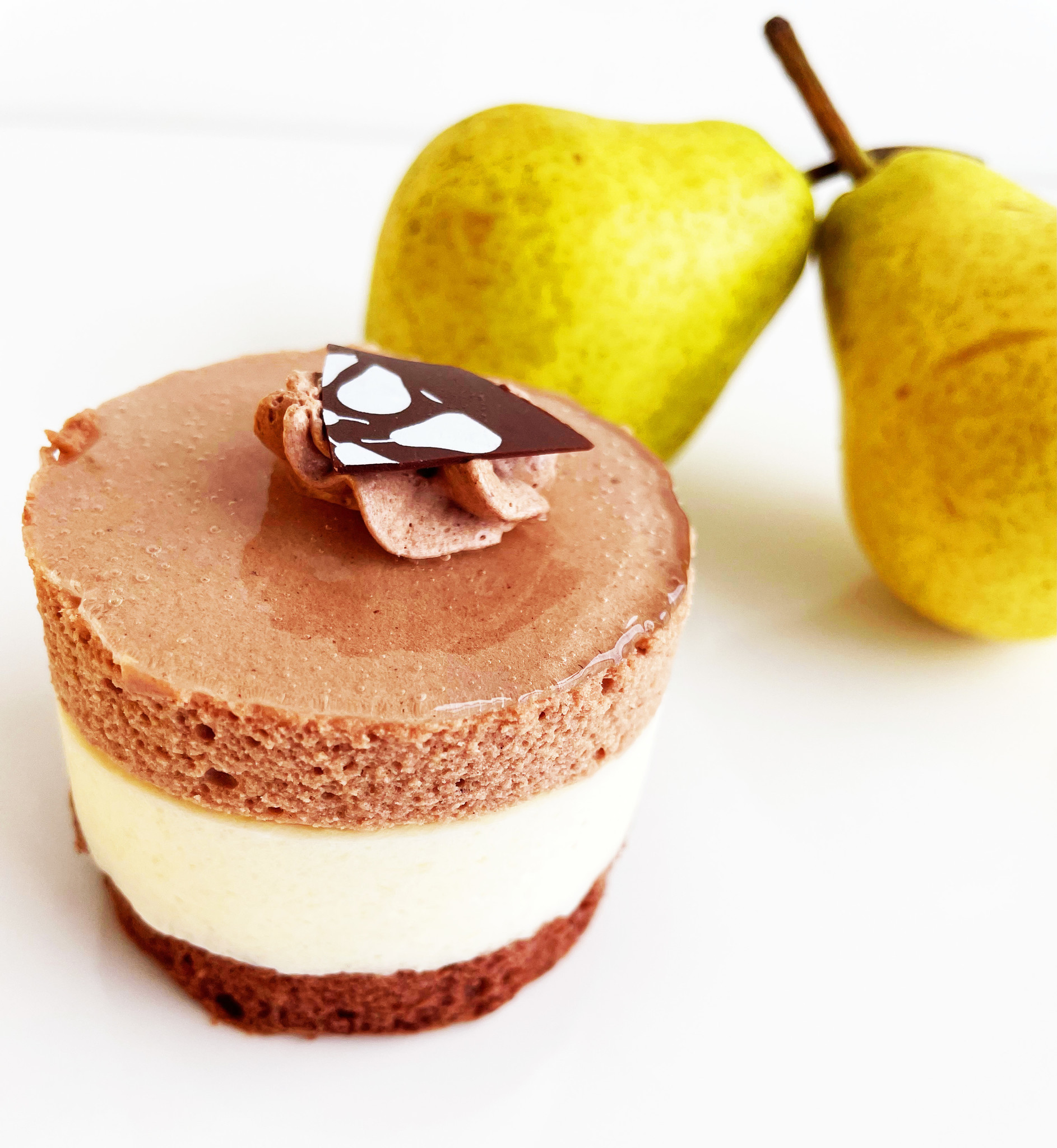 Pear & chocolate mousse cake