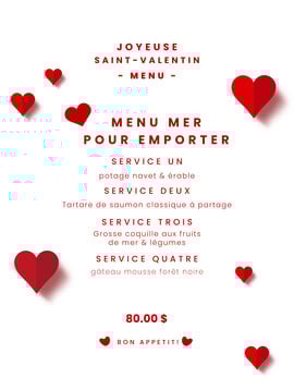 Menu MER pour emporter (boîte St-Valentin)