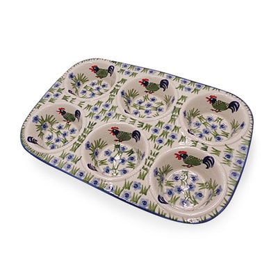 Polish Pottery Muffin Pan -- Rhine Valley - The Polish Pottery Shoppe