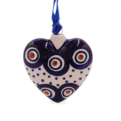 Dotted Peacock Puffy Heart Ornament