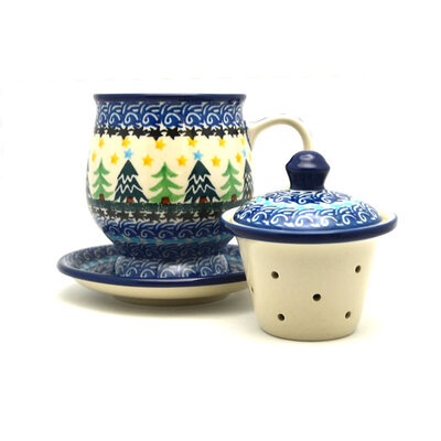 Tea Infuser Mug Set (Mums the Word)  K073T-P178 - The Polish Pottery Outlet