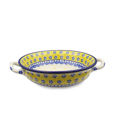Yellow Lace Rnd Baker w/ Handles - 6 ¾”