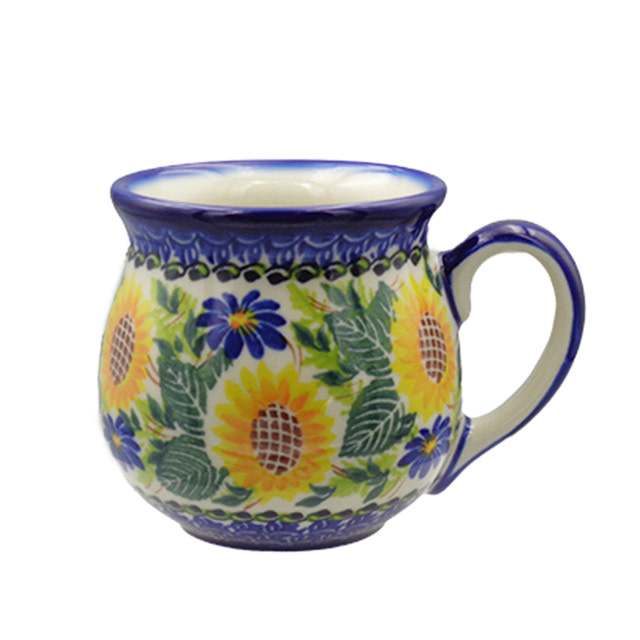 Sunflower Teapot and Tea Cup Set for One Polish Pottery 