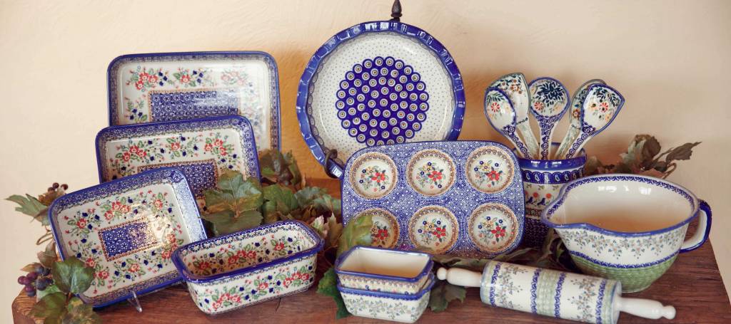 Polish Pottery Muffin Pan 11 inch Wild Blueberry Pattern by Ceramika Artystyczna