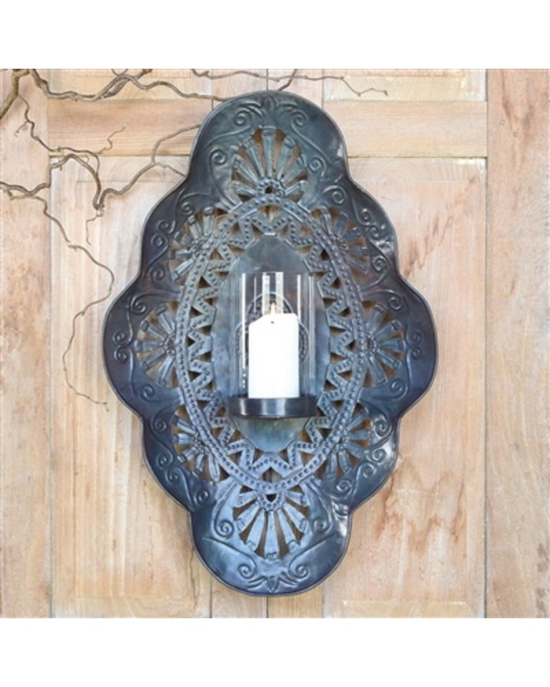 Homart Sala Iron Wall Sconce With Glass Hurricane Large