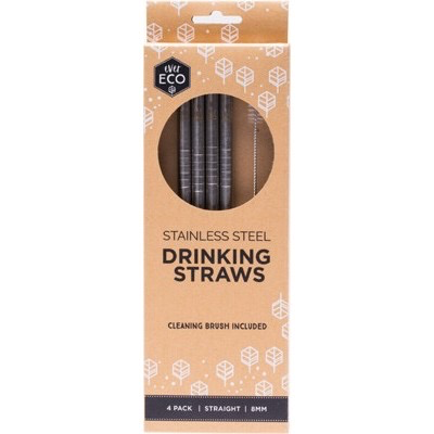 Australia EVER ECO Stainless Steel Straws Straight - 4Pack+Brush
