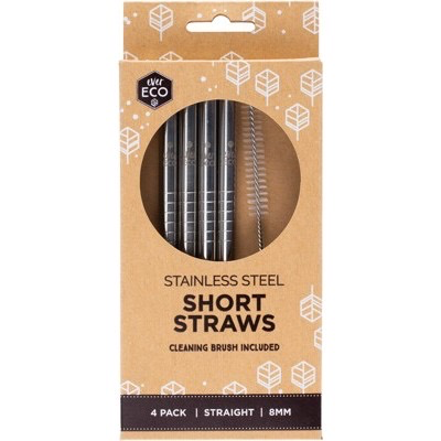 Australia EVER ECO Stainless Steel Short Straws Straight - 4 pack+brush